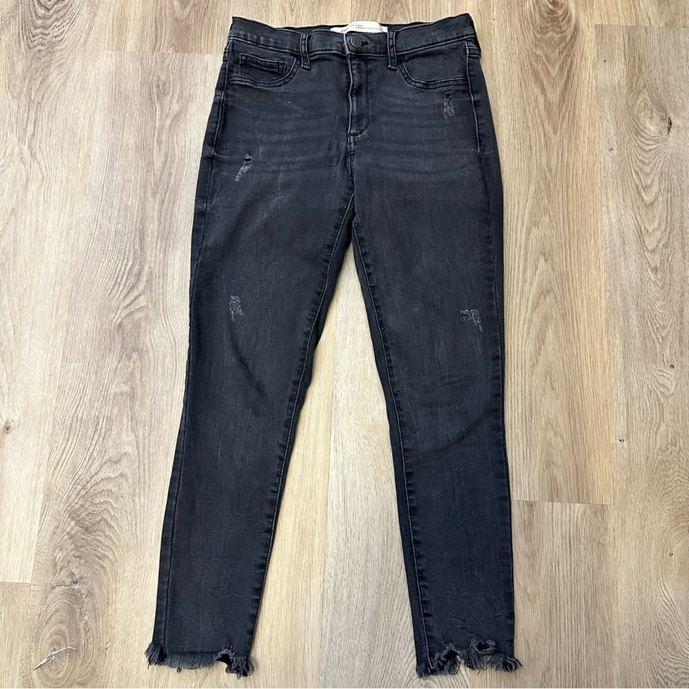 GAP Inner Cozy Leg Black Distressed Skinny Jeans with Raw Hem size 30R